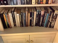 Shelves of assorted hardcover and paperback books, showing titles and spines clearly to identify the range and condition.