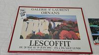 Full image of framed Galerie St Laurent Ornans Lescoffit poster showing colorful landscape with cliffs and trees.