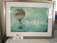 Framed art print showing entire piece with hot air balloon and 'Ciao Bella' text