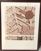 Photo of framed artwork titled 'Old Blood : New Name' showing the composition of silkscreen and painted elements on cotton fiber paper in earth tones.