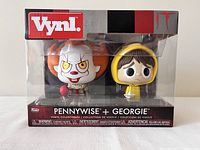 Front view of the sealed Vynl. box containing Pennywise and Georgie figures from IT movie.