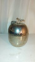 Front view of the apple-shaped silver-plated brass ice bucket showing reflective silver finish and detailed leaf/stem lid handle.