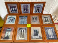 Lot of 11 framed photos showing various windows of historical architecture from Vieux-Québec. The frames are wooden pine and photos are approx 8x10 inches.