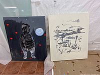 Both paintings side-by-side showing the figure painting and abstract painting