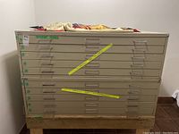 Front view of two stacked flatfile cabinets showing five horizontal drawers each