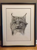 Full framed print showing the Lynx drawing with matte and frame.