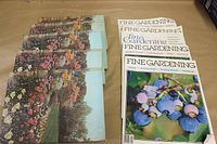 Five issues of Fine Gardening magazines from Taunton Press, lying flat, showing front covers with various flowering plants and garden scenes.
