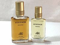 Front view of two Stetson Original bottles: cologne 44ml and after shave 22.1ml with gold caps on a white background.