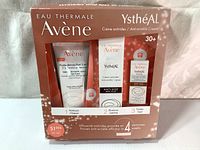 Front view of boxed gift set showing product tubes and labeling of Avène Eau Thermale Ysthéal anti-wrinkle cream 3 piece gift set