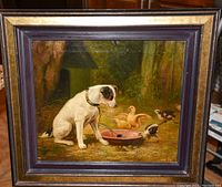 Frontal view of the framed oil painting showing full composition, frame condition and overall appearance