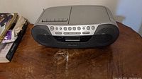 Front view of Sony boombox showing speakers and control panel