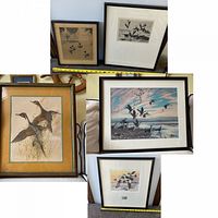 Group of five framed game bird prints in various sizes and frames including the Charles E Murphy print and 1987 Jim Killen signed print.