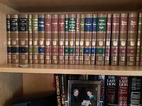 Top shelf showing Encyclopaedia Britannica set volumes 1–20