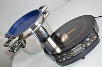 Cooktop and pot side by side on white background
