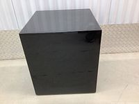 Front and side view showing cube end table design and black high gloss finish.