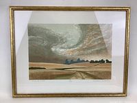 Full view of framed print showing rural landscape and signature.
