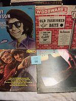Top view showing albums by Roy Orbison, Woodward's Old Fashioned Days, The Monkees, and Styx.