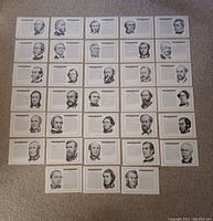 Full set of 33 sheets laid out showing all Fathers of Confederation portraits and biographies.