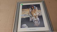 Full view of framed print showing woman and wolf reflection