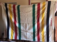 Full view of blanket held open to show overall pattern and condition