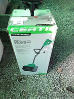 Front and top view of original Certified branded box showing image of the electric snow shovel and brand name.