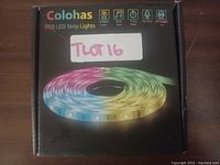 Front of box showing brand COLOHAS and image of RGB LED strip lights.