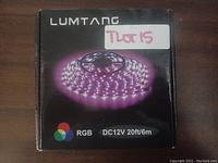 Box front with Lumtang branding, RGB label, and length/power specs (20ft/6m, DC 12V).