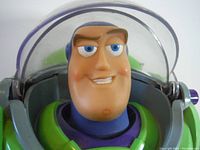 Close-up of Buzz Lightyear face and clear helmet part.