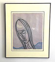 Framed print showing entire artwork and matting, hung on wall.