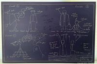 Front view of the black background poster with white schematic drawings depicting figures from Mallrats including Jay, Silent Bob, and LaFours, with text annotations.