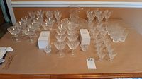 Overview of all crystal pieces arranged on table.
