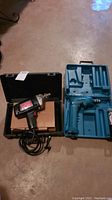 Two electric drills with cases displayed side by side showing Craftsman Sears and Makita drills.