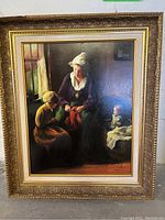 Front view of the signed oil painting in its gilt wood frame showing overall composition and frame detail