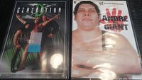 Photo of two WWF wrestling DVDs titled 'Generation X' and 'Andre The Giant'.