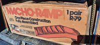 Original box of Macho-Ramp steel vehicle ramps with model R-79 and 6500 lbs capacity shown on the side