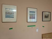 Three framed prints hung side by side showing overall lot