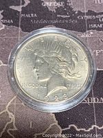 Obverse side of the 1923 US Silver Peace Dollar showing Lady Liberty's profile with inscriptions including LIBERTY, IN GOD WE TRUST, and the year 1923.