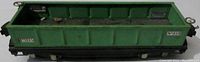 Side view of the green Lionel No. 812 gondola train car showing the rectangular body, side details, and Lionel Lines decal.