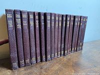 Side view of 19 volumes in the set demonstrating consistent sizing and spine design