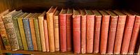 Wide view of books on shelf showing varied titles including Rudyard Kipling works and other classic literature.