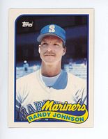 Front of 1989 Topps #57T Randy Johnson rookie card showing player image and team name