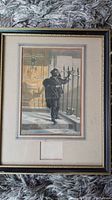 Full view of framed art print showing chimney sweep outside a door marked G. Baxter.