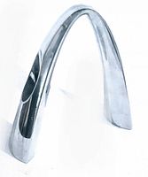 Chrome arch candelabra photographed from side angle showing polished chrome arch shape and candle holders at the base.