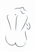 Close-up of minimalist vintage lithograph showing the nude back figure outlined in black line art on white background.