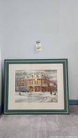 Front view of the framed Prince of Whales Hotel print showing winter scene and frame details.