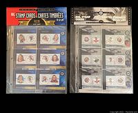 Two sealed NHL Stamp Card sets from Canada Post in original packaging, each containing six player cards with stamps on uncut sheets.