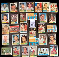 Full display of 39 assorted 1961 Topps St Louis Cardinals baseball cards laid out together, showing portraits, action shots, and leader/pitcher statistic cards.