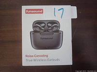 Front view of Funsound earbuds packaging box showing product image and branding.