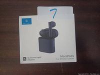 Photo of Haylou MoriPods true wireless earbuds product packaging showing branding, product image and Qualcomm aptX Adaptive logo.