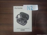 Photo of the Putare Wireless Sport Earbuds retail box showing the model IAD and image of the earbuds and charging case.